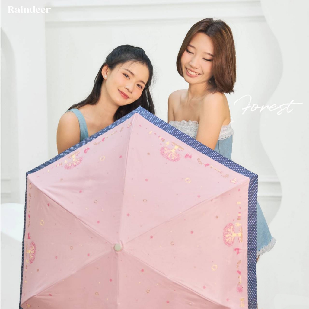 Raindeer ร่มพับ 3 ตอนอลูสีทองกันUV ลายForset