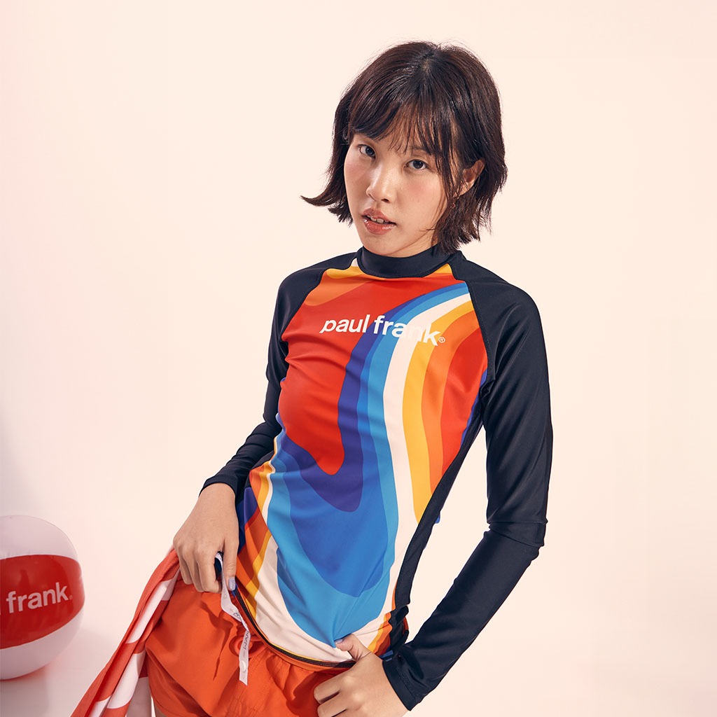 PAUL FRANK เสื้อว่ายน้ำแขนยาว WOMENS FREE SPIRIT PATTERN WAVE RASHGUARD