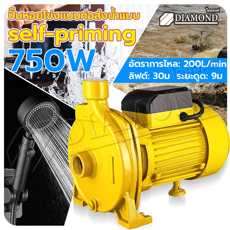 Diamond ปั๊มน้ำหอยโข่ง 750W ปั๊มหอยโข่ง ปั๊มไฟฟ้า ปั๊มน้ำ 1 นิ้ว 1 แรงม้า ดูดลึก!ใบพัดใหญ่ มอเตอร์ทองแดงบริสุทธิ์