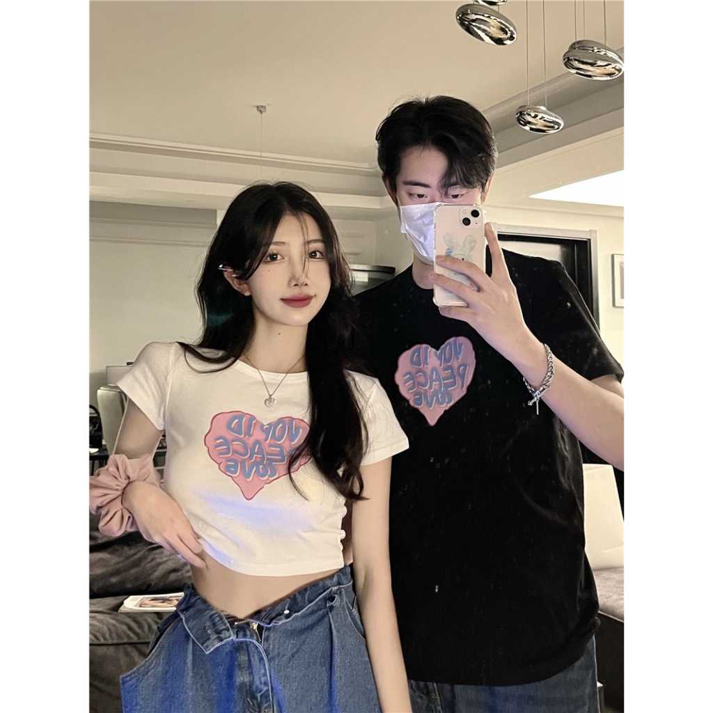 พร้อมส่งในไทย** เสื้อครอปแขนสั้น ลายหัวใจ Y93