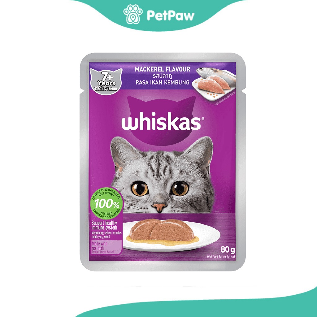 [ ไม่เข้าร่วมE-TAX] Whiskas Senior Mackerel อาหารเปียกแมว สูตร แมวสูงอายุ รสปลาทู 80g.(80g.)