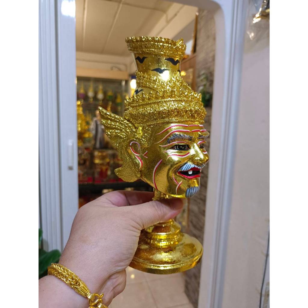 เศียรครู​ พ่อแก่ ฤาษี ขนาดบูชา กว้าง 5 นิ้ว สูง 11 นิ้ว ​เนื้อเรซิ่นปิดทอง พร้อมฐานปิดทอง งานสวย - รูปที่ 2