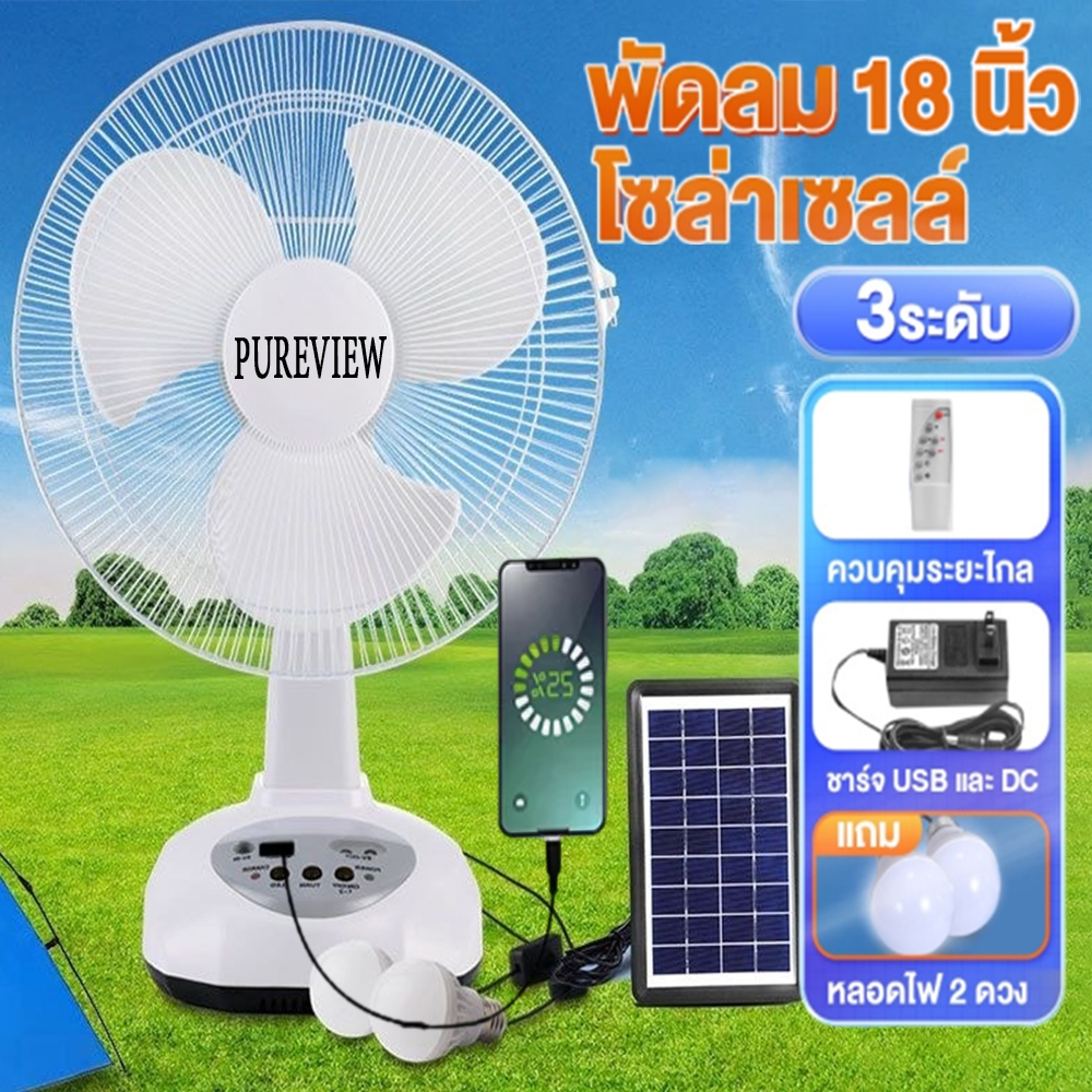 พัดลมโซล่าเซลล์ Solar fan พัดลม 18 นิ้ว พัดลมพกพา พัดลมตั้งโต๊ะ พัดลมอุตสาหกรรม ใช้ไฟฟ้าได้ แบตเตอรี่ในตัว พัดลมตั้งพื้น