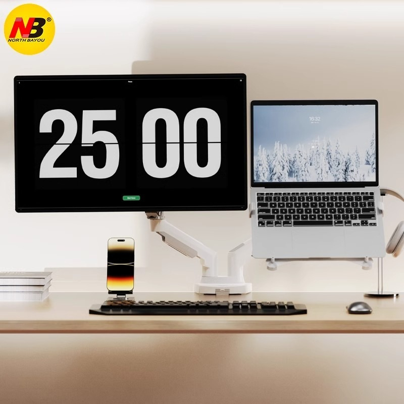 North Bayou NB F160 10-17 2ขาตั้งจอภาพแล็ปท็อป17-32 การหมุน360°การปรับหลายทิศทาง สปริงนิวเมติก สีขาว