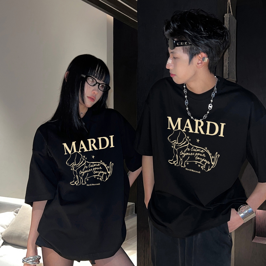 You-T [พร้อมส่ง] เสื้อ oversize เสื้อคู่ ผ้าcotton100% เสื้อยืดคอกลม ทรงหลวม ไม่ย้วย ลาย"Mardi"