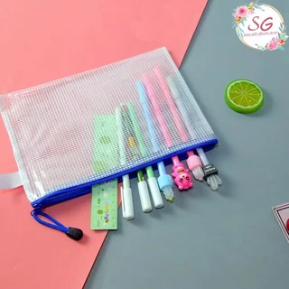 WGD2024 กระเป๋าดินสอแบบตาข่ายมีซิป กันน้ำ ขนาด B4, A3, A4, A5, A6 มี 5 สี เหมาะสำหรับเครื่องเขียน