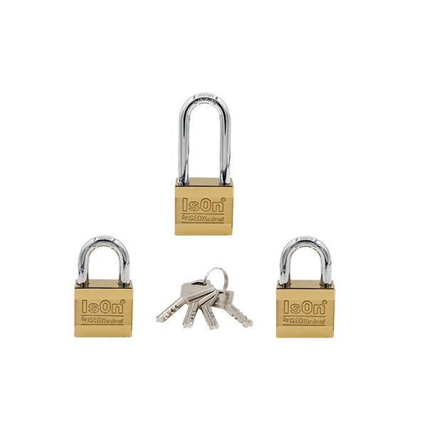ISON by ISEO แม่กุญแจชุด Master Key Alike ขนาด40 มม.ชุด 3ชุด ลูกกุญแจ 4ดอก สีทอง สลักชื่อฟรี แถมถุงผ้า