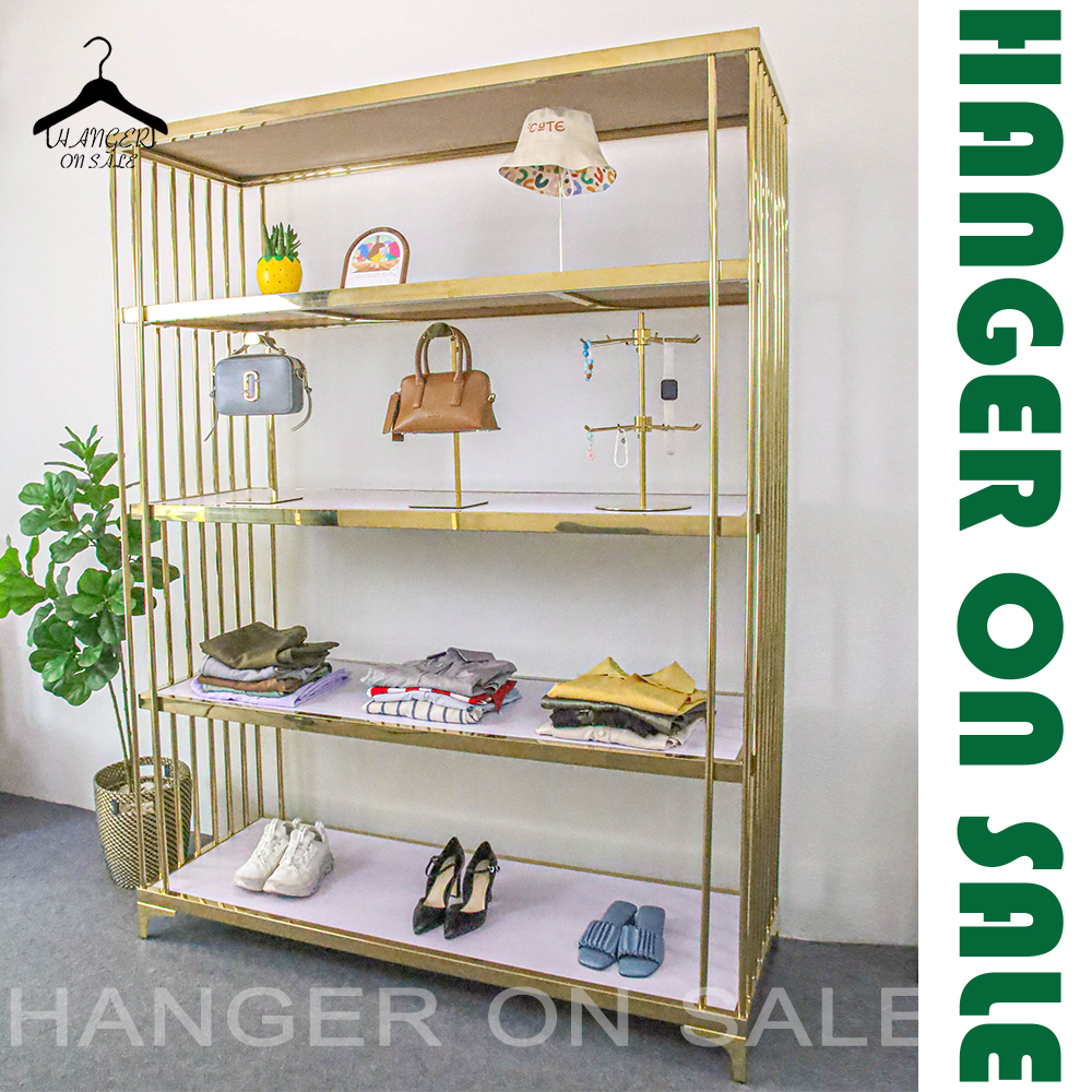 ราวแขวนเสื้อผ้า ราวแขวนผ้าสีทอง มีที่วางกระเป๋า ราวทอง ขนาดใหญ่ ราวไลฟ์สด ราวสเเตนเลส เเข็งเเรง ปรับระดับได้ มี/ไม่มีล้อ - รูปที่ 4