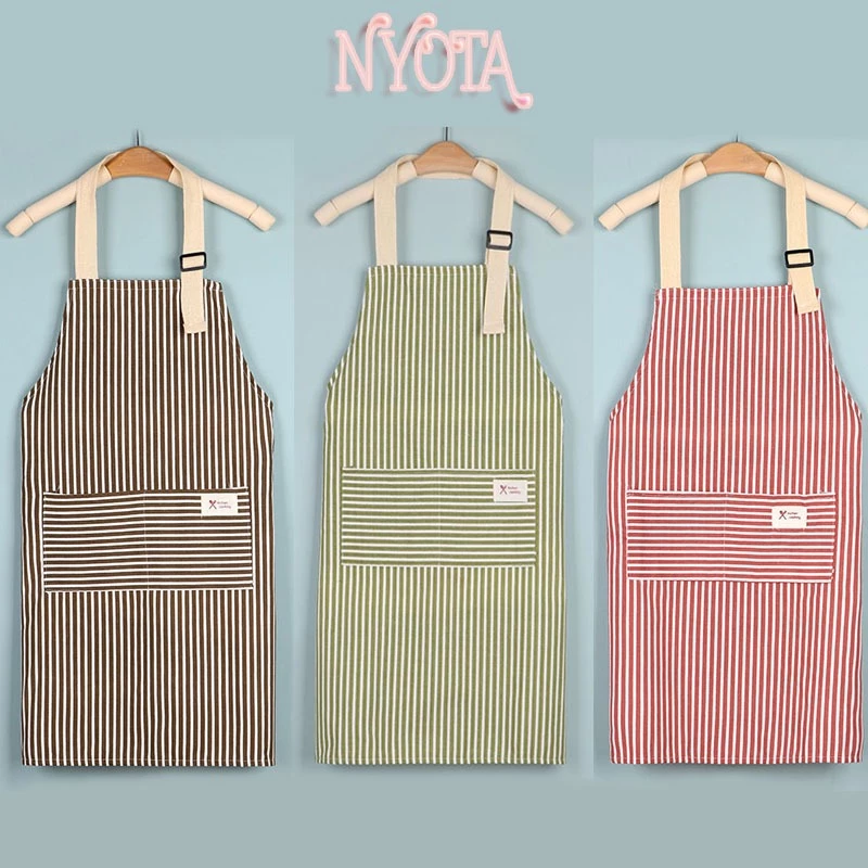 NYOTA ผ้ากันเปื้อนผ้าฝ้ายและผ้าลินินสไตล์ญี่ปุ่นห้องครัวที่บ้านเสื้อผ้าทำงานพิเศษทำอาหารผ้าเช็ดมือป้องกันการเปรอะเปื้อน