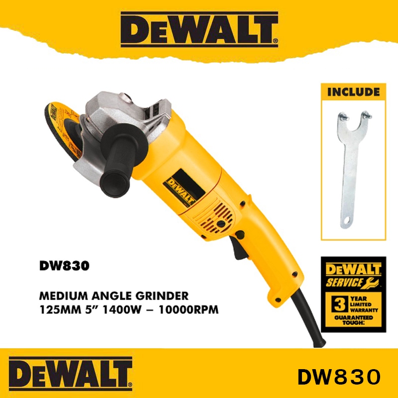 DEWALT 🇹🇭 เครื่องเจียรไฟฟ้า 125mm. 1400W รุ่น DW830 AV-B1 สวิตช์  เจียร์ อุปกรณ์เครื่องมือช่าง งานช่