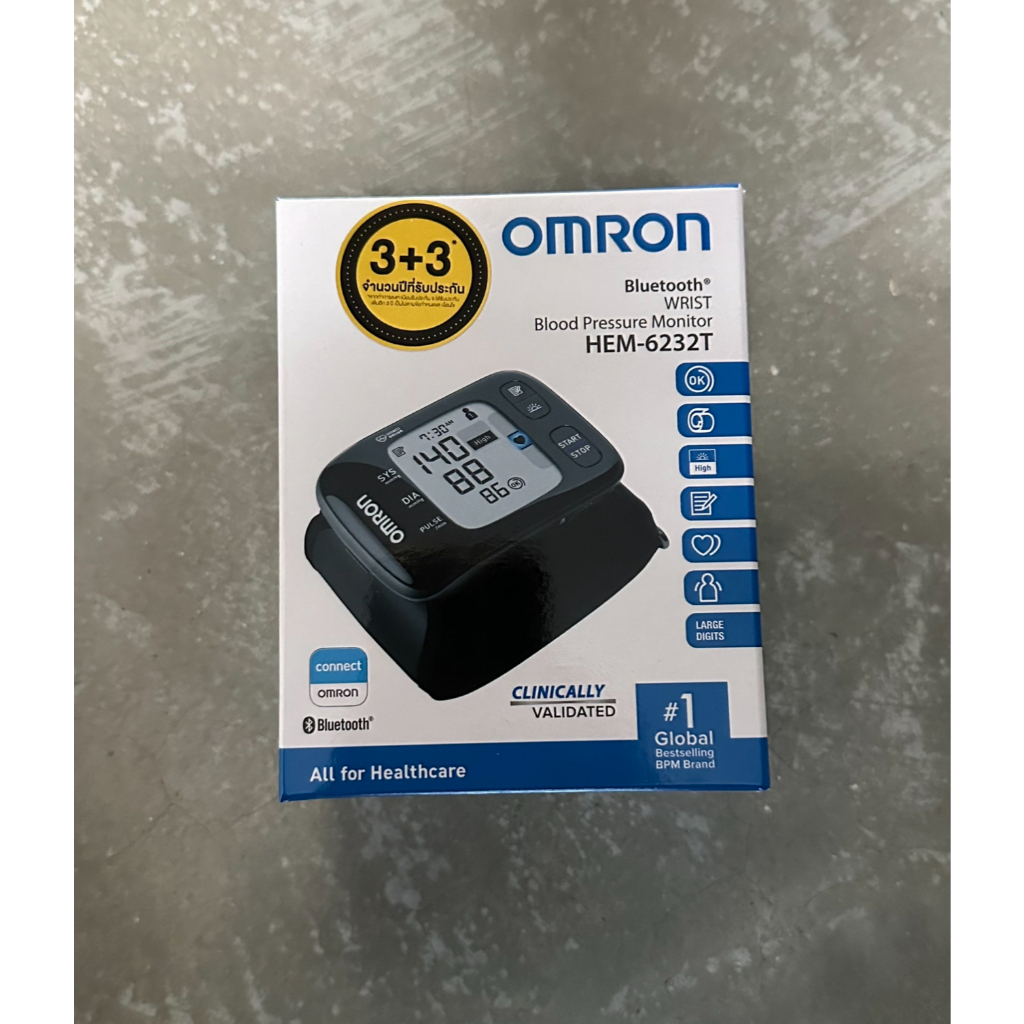 Omron เครื่องวัดความดันโลหิต ข้อมือ รุ่น HEM-6232T(ของแท้)เชื่อมต่อผ่านแอพได้(รุ่นใหม่ ประกันศูนย์Omronไทย)