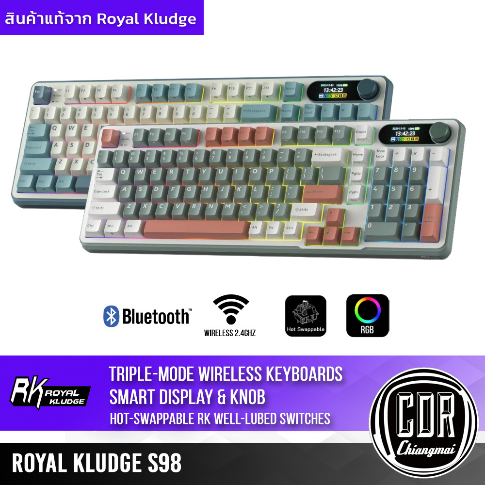 คีย์บอร์ด Royal Kludge RKS98 Hotswap RGB Wireless 3 Mode 2.4g Knob Bluetooth Mechanical Keyboard 98%