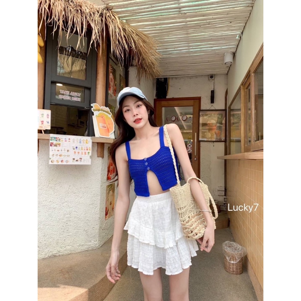 BEIIEW เสื้อไหมพรมสายเดี่ยวงานถัก แต่งกระดุม3เม็ด งานนี้เหมาะกับซัมเมอร์นี้สุดๆ ใครไปทะเลต้องมี - รูปที่ 4