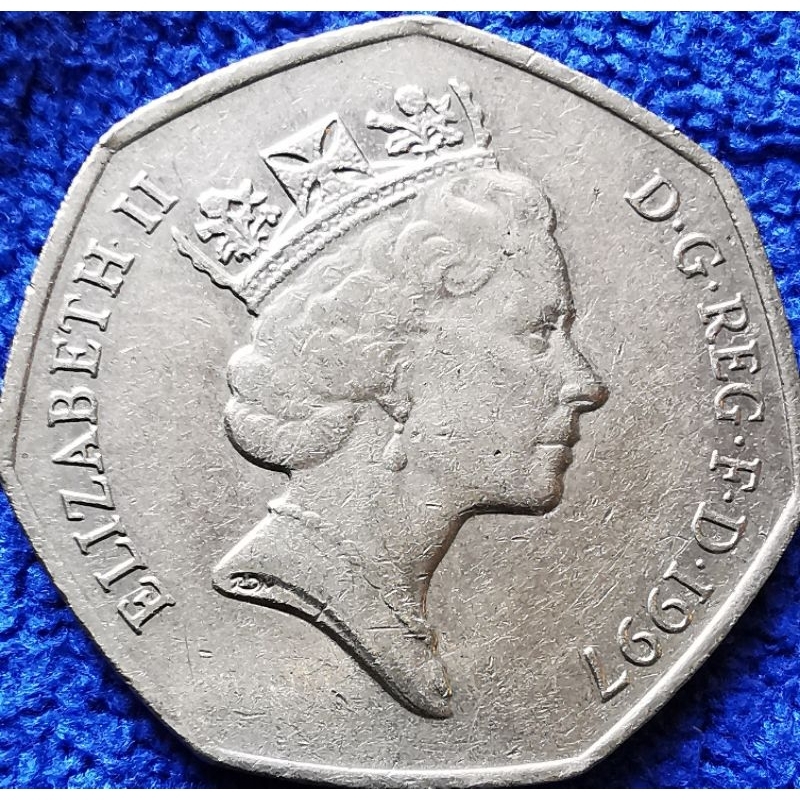 เหรียญ​อังกฤษ​ UK, 50 Pence, (3th Portrait), ใช้แล้ว, #​1335L