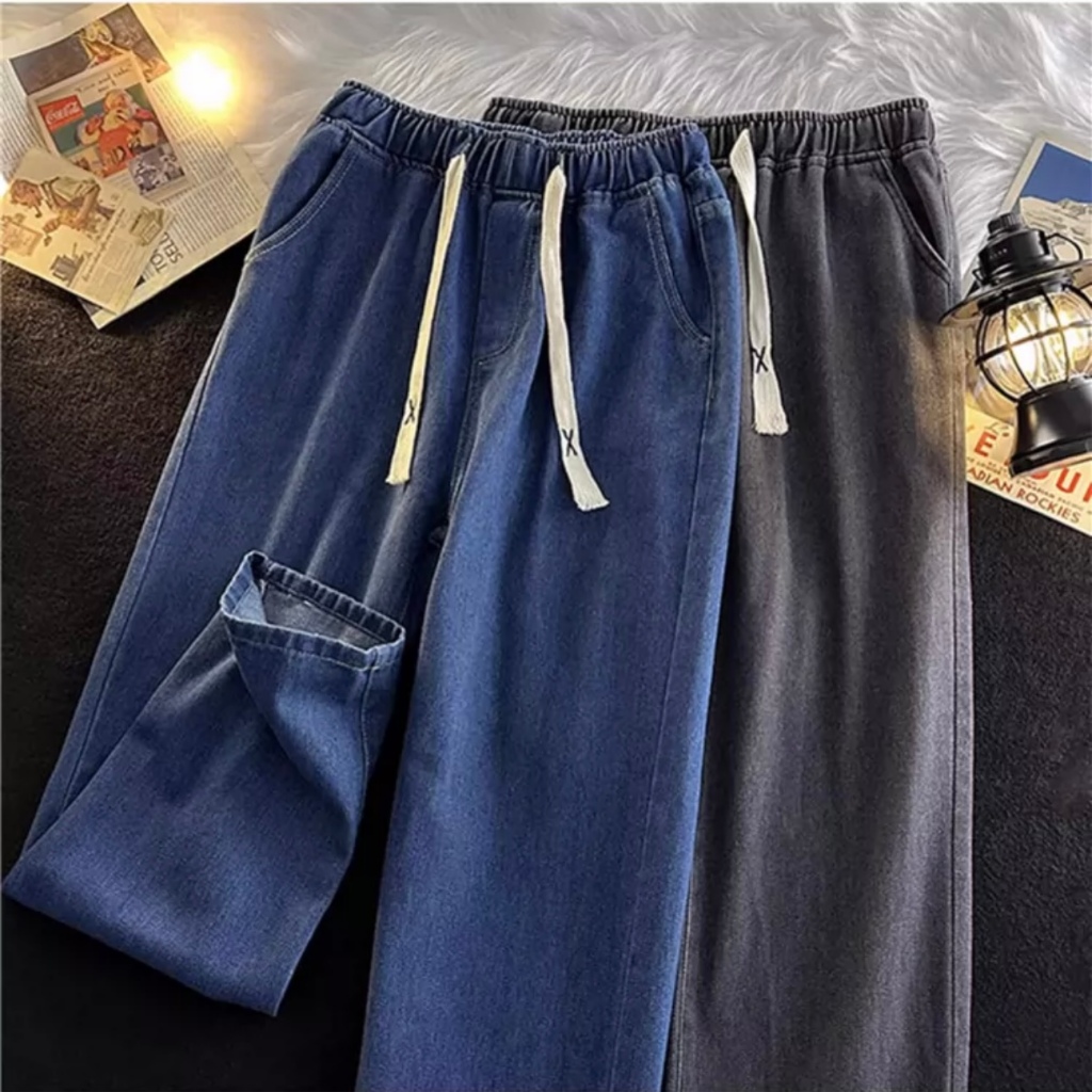 CiCi Jeans กางเกงยืนส์ขายาวชาย เอวยืด มีเชือกรูด ทรงหลวม เสื้อผ้า ผู้ชาย กางเกงนิยมยืนส์ผู้ชาย Man สีเทา #049 ราคา ถูกที่สุด ดีลบีเคเค แกลเลอรีภาพที่ 4