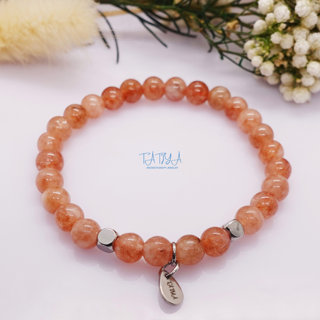 กำไลหินซันสโตน Sunstone "หินแห่งความอุดมสมบูรณ์" แท้ 100% เกรด A+ ขนาด 6-8 มิล