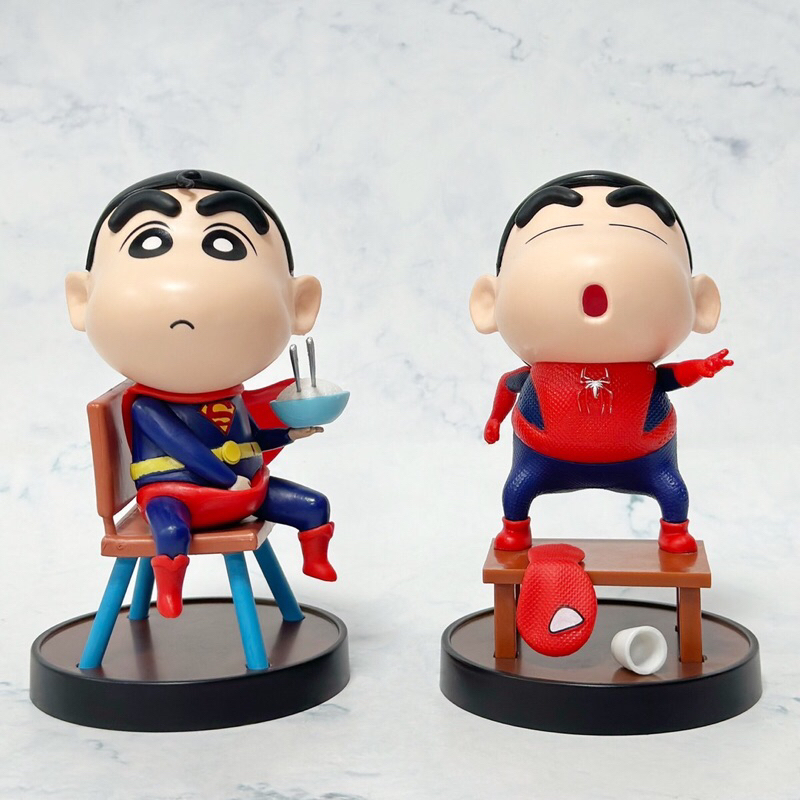 ชินจัง จาเป็น Superman กะ Spiderman Crayon Shin chan Cosplay Super Hero PVC Figure 13 cm