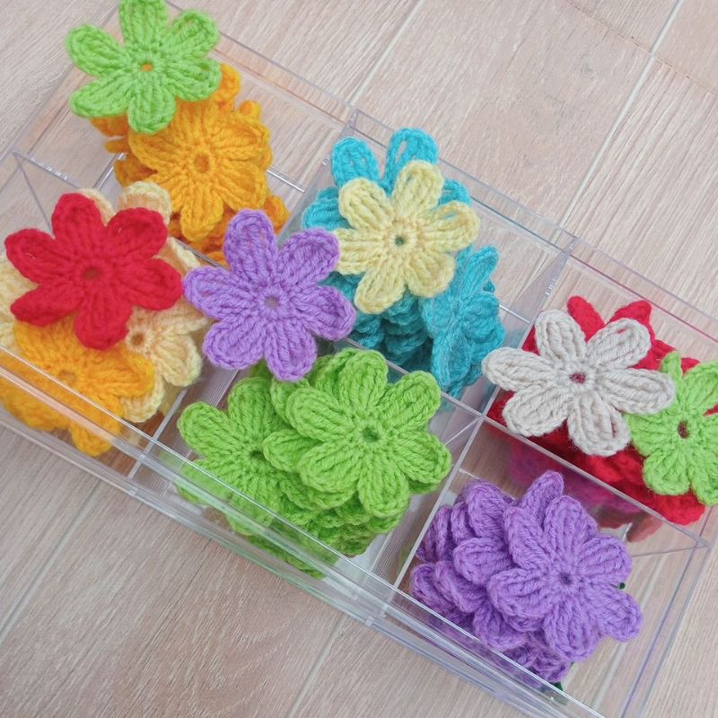 ดอกไม้ไหมพรม ขนาด 2 นิ้ว ไหมพรมวีนัส 4 ply งานโครเชต์