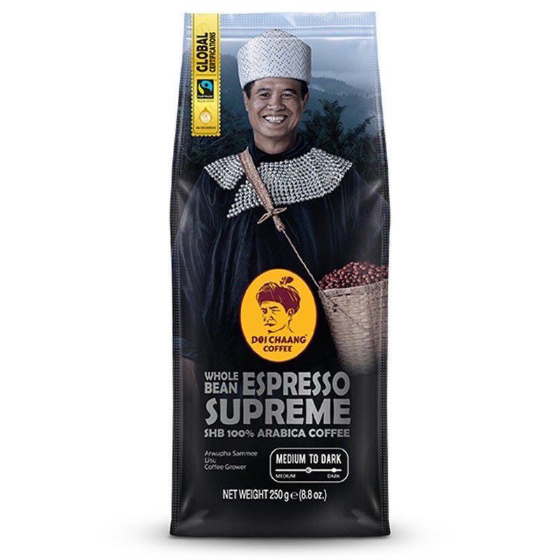 [ของแท้] Doi chaang coffee whole bean Espresso Supreme (GROUND) กาแฟดอยช้าง เมล็ดกาแฟดอยช้าง แบบบด medium to dark 250g