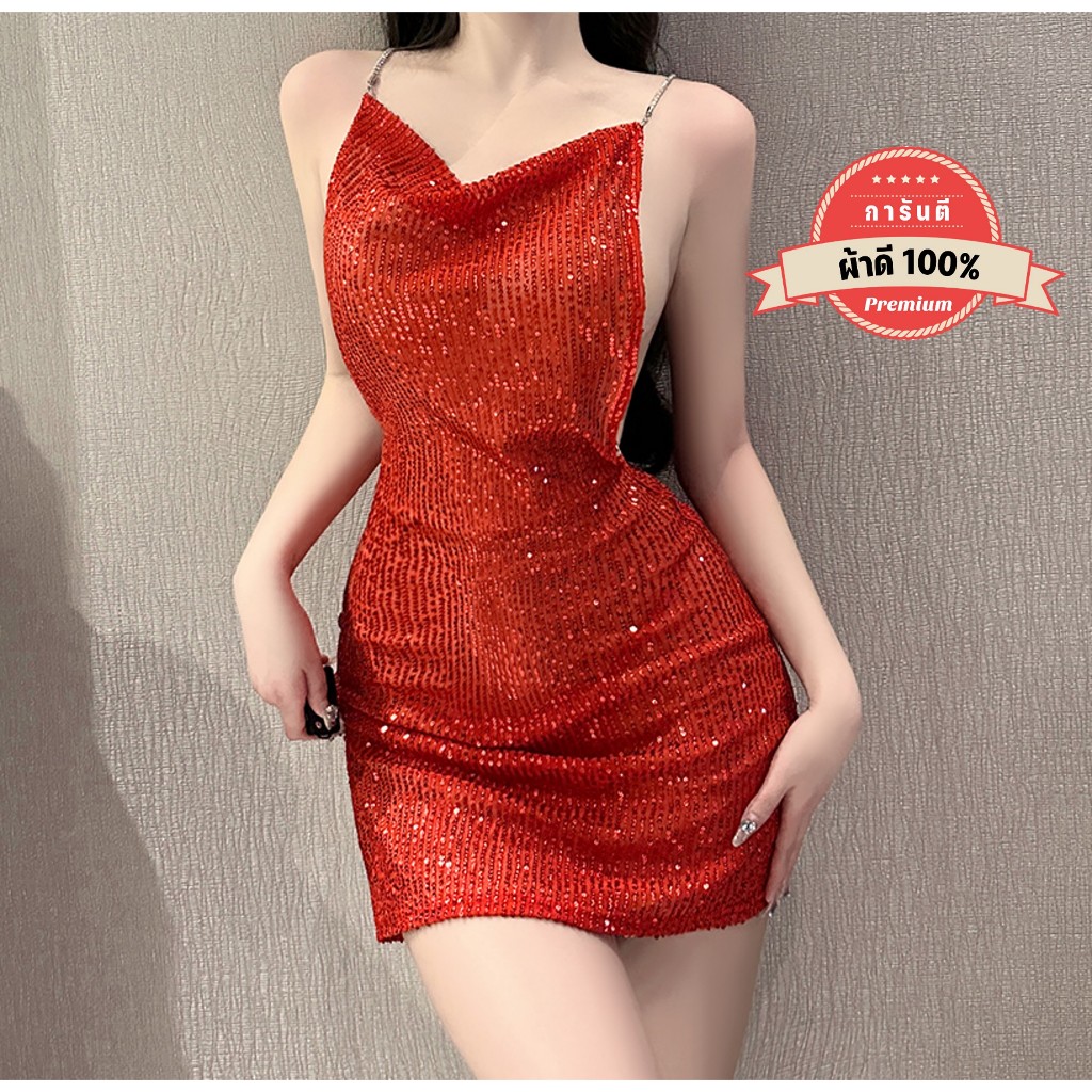 เดรส เดรสออกงาน 🌟เกรดดี เว้าหลังเพิ่มความเซ็กซี่ สายเดี่ยวแบบไขว้ P-507 - รูปที่ 4