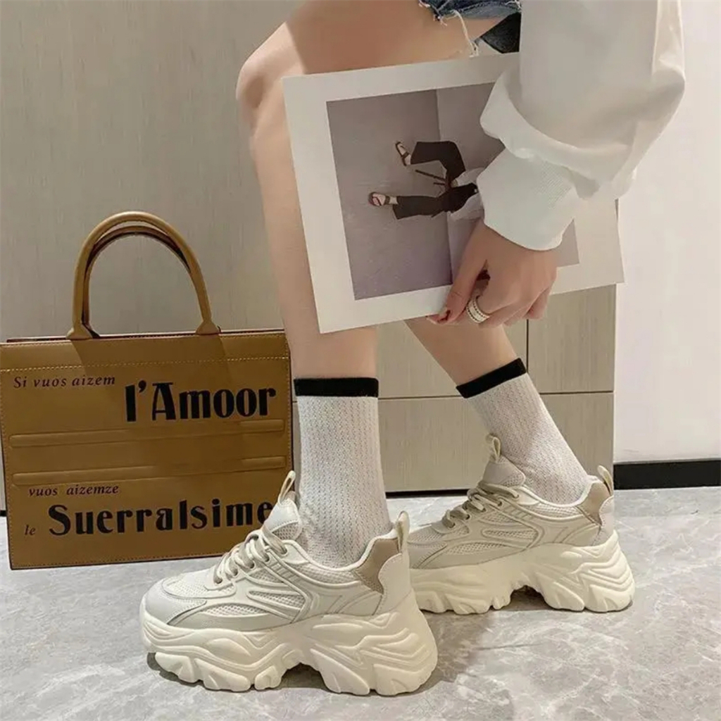 รองเท้าผ้าใบ รองเท้าผ้าใบเสริมส้นผู้หญิง 5ซม(เชือกผูกรองเท้า 2สี,ไซส์ 35-44 ) ผ้าใบสีขาวสไตล์เกาหลี สววมินิมาก รุ่นสุดฮิ รูปที่ 6