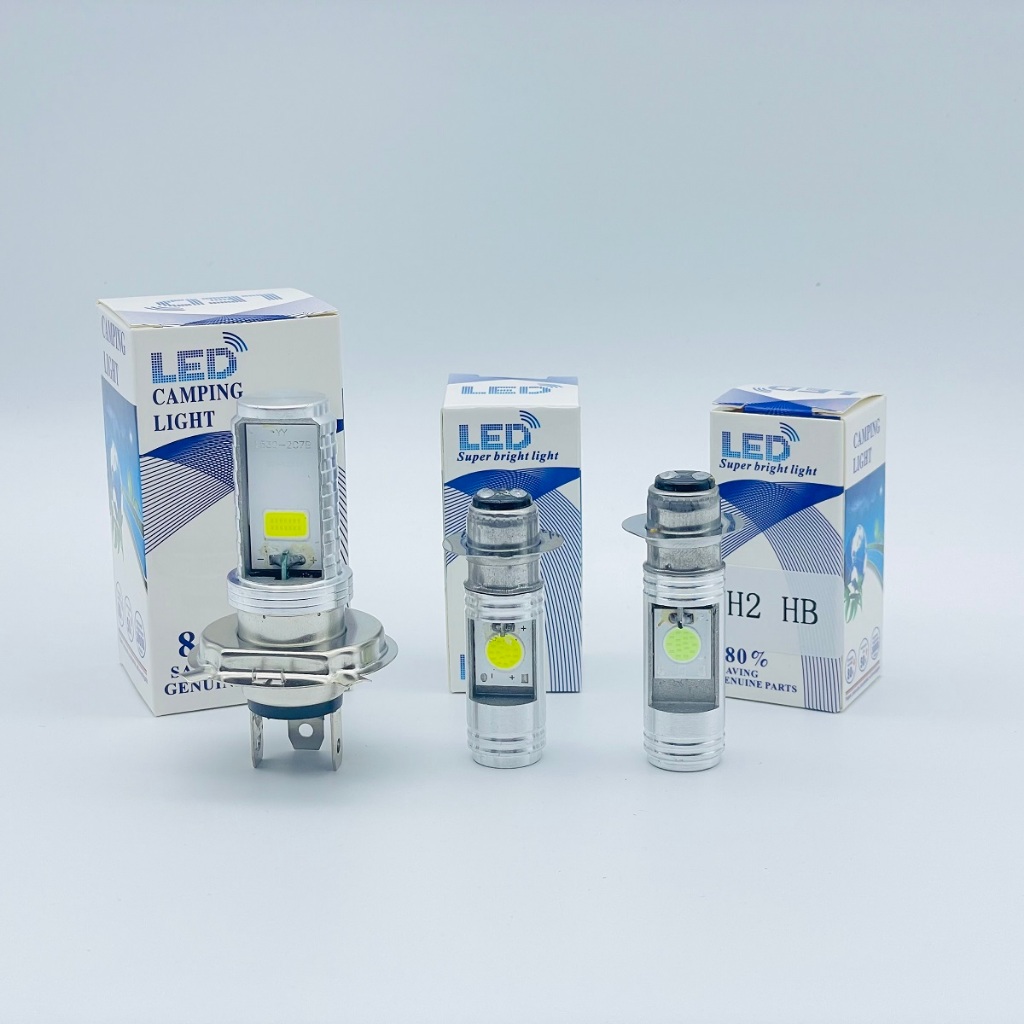 หลอดไฟหน้า มอเตอร์ไซค์ ขั้วเสียบ3ขา LED H4-2 ขั้วกลม 2 จุด H2-2 แสงสีขาว/แสงสีฟ้า 1หลอด