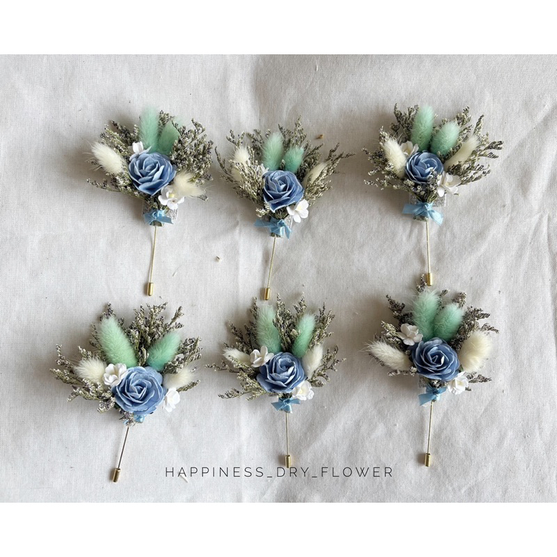 พร้อมส่ง!! Pin ติดอกดอกไม้แห้งสีฟ้า-ผสมมิ้นต์หวานๆ