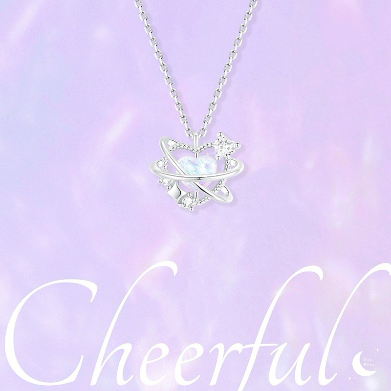 สร้อยคอ เงินแท้ 92.5% ส่งฟรี EMS ♡ รุ่น Cheerful ♡ - ( #R24 )หัวใจ วงแหวน เพชร cz MixBlink