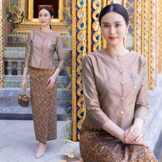 ชุดผ้าไหม ชุดออกงาน ไปวัด ทำบุญ - ชุดผ้าไหมแพรทิพย์ รุ่นกระด…