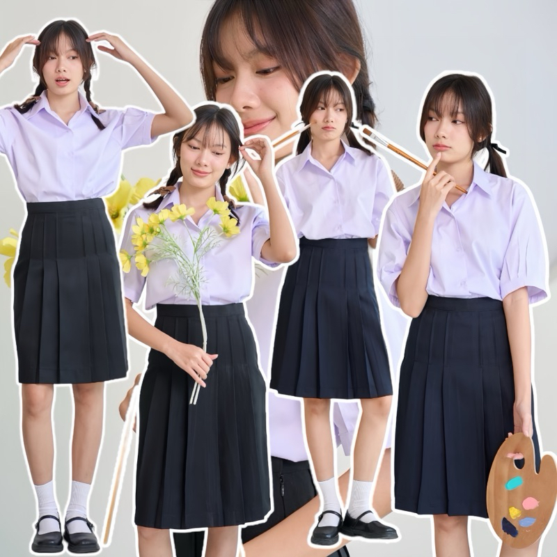 กระโปรงทรงแคบ สีกรมเข้ม-สีดำ ผ้ามันดีวาย ตีเกร็ด5.5นิ้ว มีกระเป๋าลับ ยาว22-26