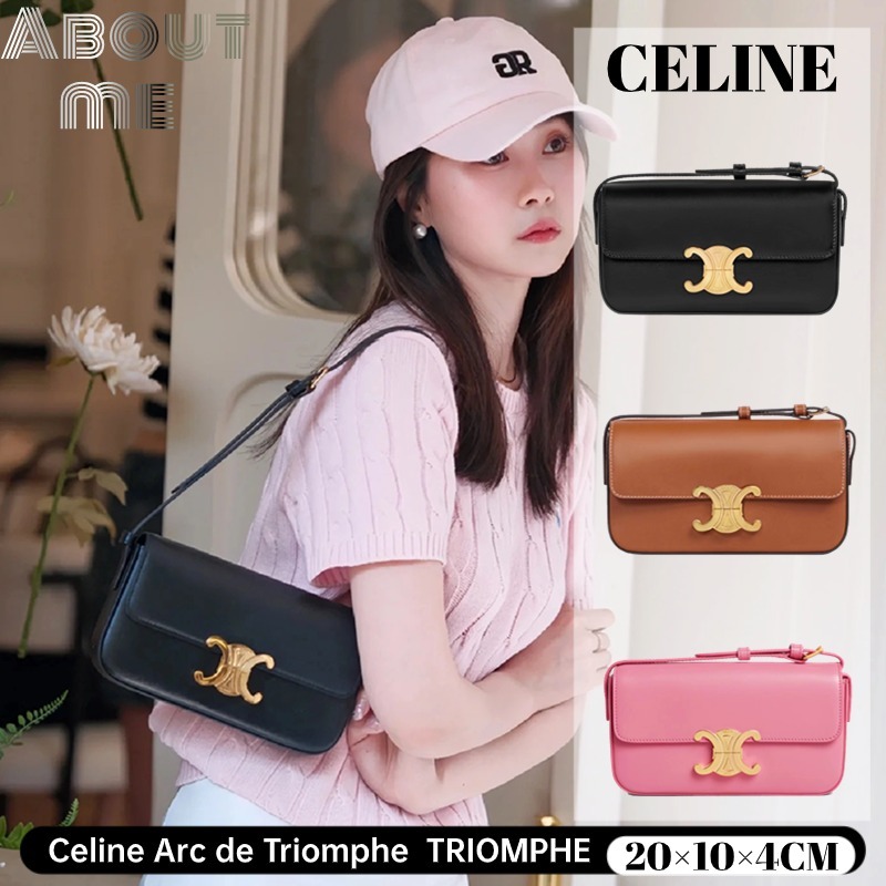 Hot Sale กระเป๋าใต้วงแขน Celine Arc de Triomphe TRIOMPHE กระเป๋าสะพายหนังวัวมันวาว