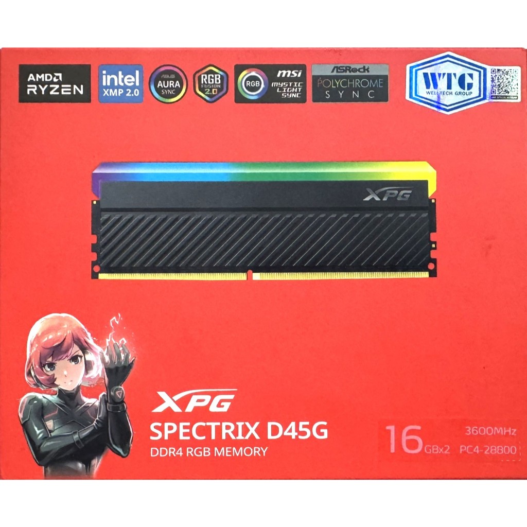 RAM (แรม) 32GB (16GBx2) DDR4 3600MHz XPG Spectrix D45G RGB มือสอง