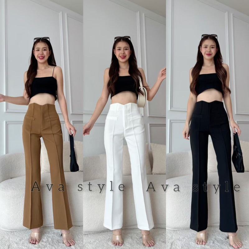 💎Crown pants 💎 กางเกงขาม้าเอวสูง ชิปหน้า รุ่นขอบมงกุฏ ผ้าดีทรงสวย💕 Jo