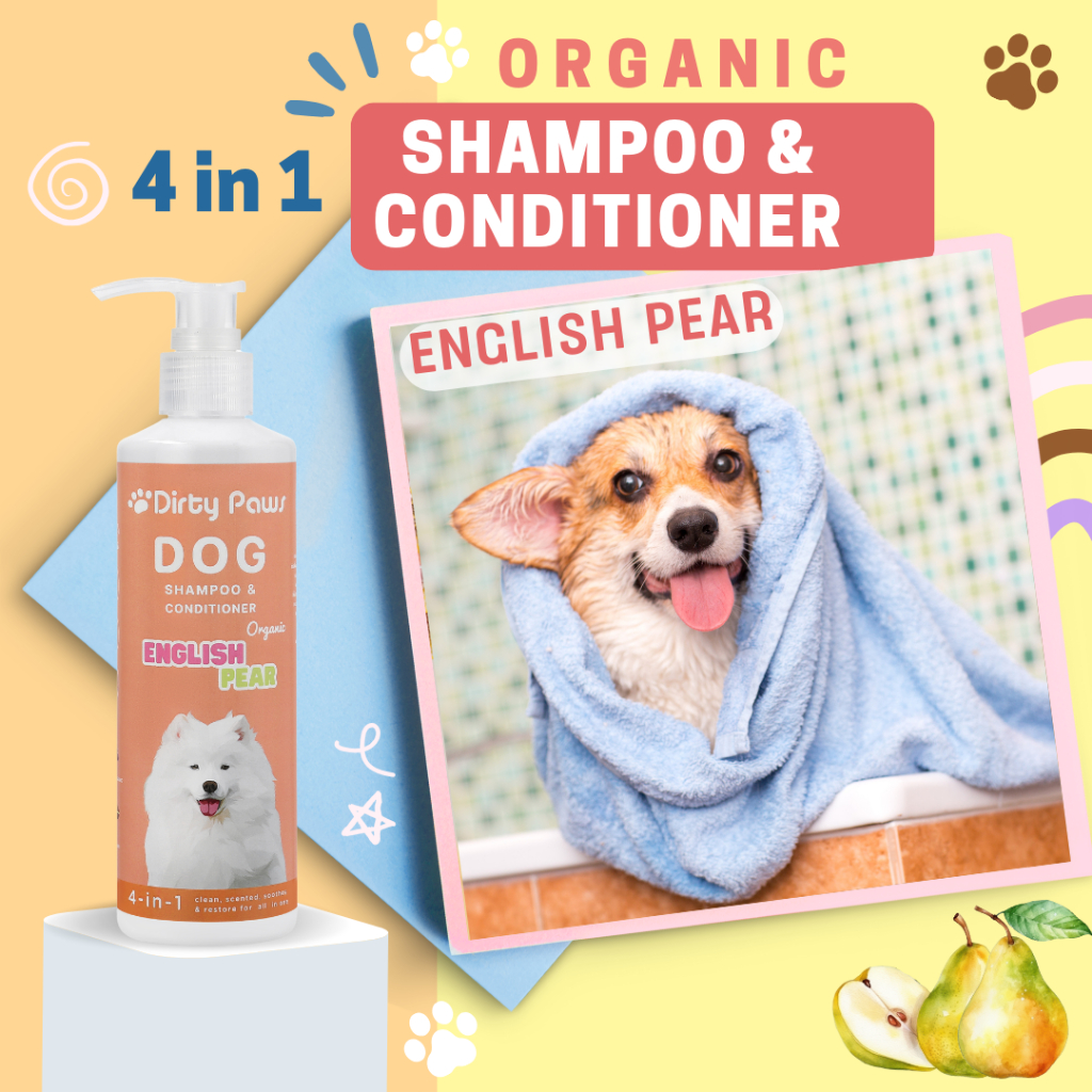 แชมพูสุนัข Organic Dirty Paws กลิ่ม English Pear สูตรบำรุงขน และ ป้องกันเห็บหมัด ขนร่วง แบบถาวร