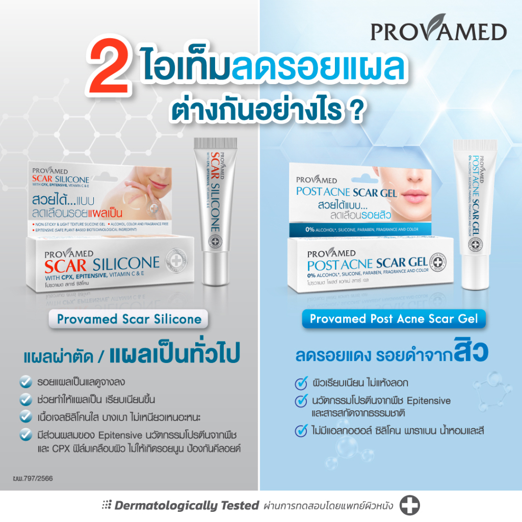 Provamed โปรวาเมด Scarzone scar zone acne s ultra cream Scar Silicone post acne scar gel postacne ราคา ถูกที่สุด ดีลบีเคเค แกลเลอรีภาพที่ 8