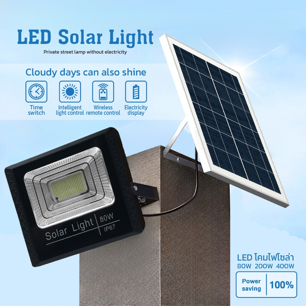 สปอตไลท์ ไฟโซล่าเซลล์ พลังงาน แสงอาทิตย์ LED Solar Light IP 67 รุ่น 400W 1000W 2000W สินค้าพร้อมส่ง