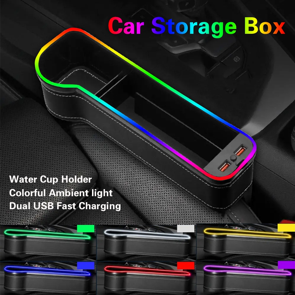 กล่องเก็บช่องว่างรถยนต์ ใหม่ RGB พร้อม USB Smart Fast Charging Seam Storage Sandwich Storage Charger Universal Model