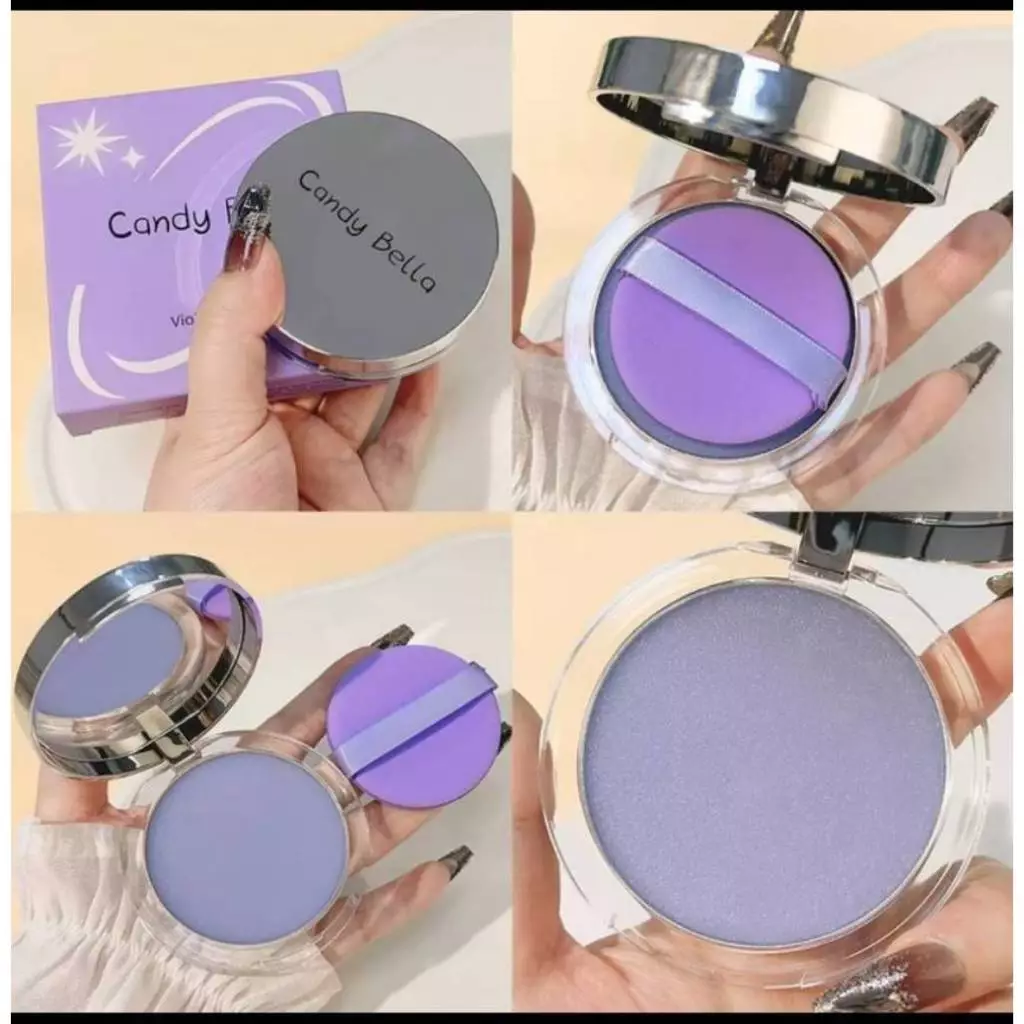 สีม่วง แป้ง CandyBella แป้งเนื้อเจลสีม่วง บล็อกความมันบนผิว ติดทนทั้งวัน จะออกเเนวไพรเมอร์เบลอรูขมขน