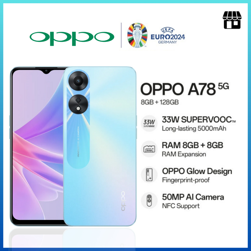OPPO A78 5G (8+128) โทรศัพท์มือถือ หน้าจอ FHD+ AMOLED Display ชาร์จไว 67W SUPERVOOC แบตเตอรี่ใหญ่ 5000mAh