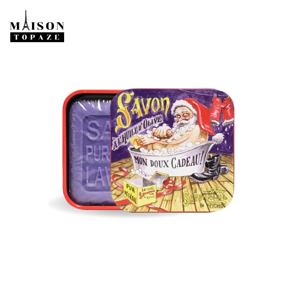 สบู่ออร์แกนิค มาร์กเซย ลายคริสมาสต์ NYONS ORGANIC OLIVE SOAP BOX - LAVENDER PAPA BATH - 30575