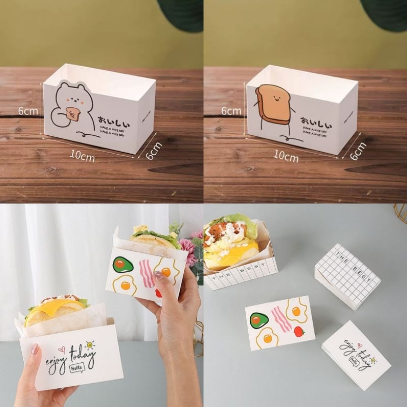 ส่งเร็ว!!ส่งทุกวัน!!กล่องแซนวิช50ใบมีลายใหม่!! กล่องขนมปัง กล่องเบอเกอร์ ปังยืด