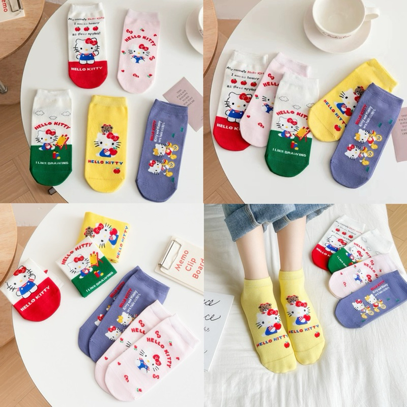 พร้อมส่ง🌈 ถุงเท้า Hello Kitty คิตตี้ ถุงเท้าน่ารัก ถุงเท้าข้อสั้น socks สีสันสดใส น่ารักมาก 25014