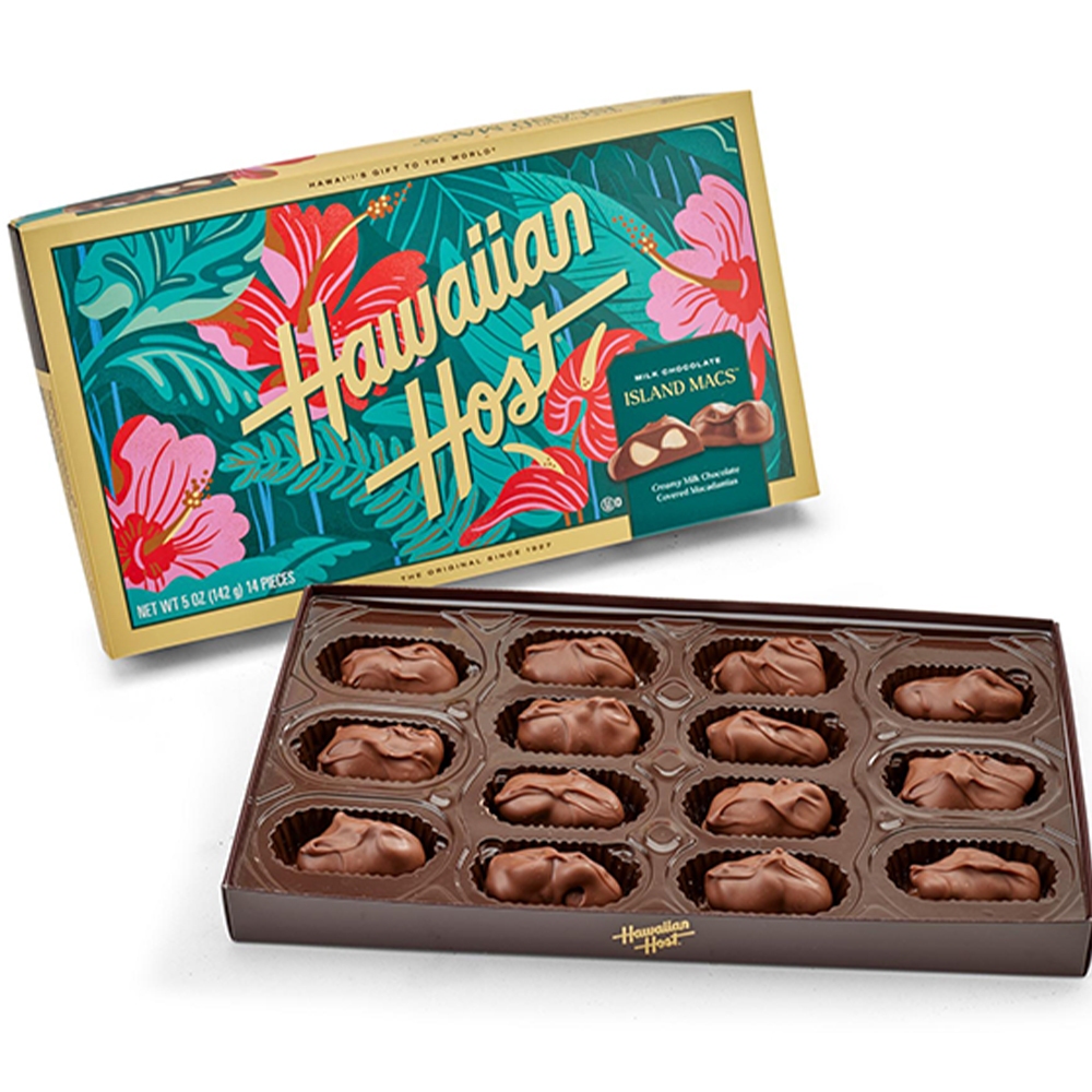 🎌พร้อมส่ง ช็อกโกแลตสอดใส้แมคคาเดเมีย Hawaiian Host Chocolate Macadamia : ขนาด 140 กรัม