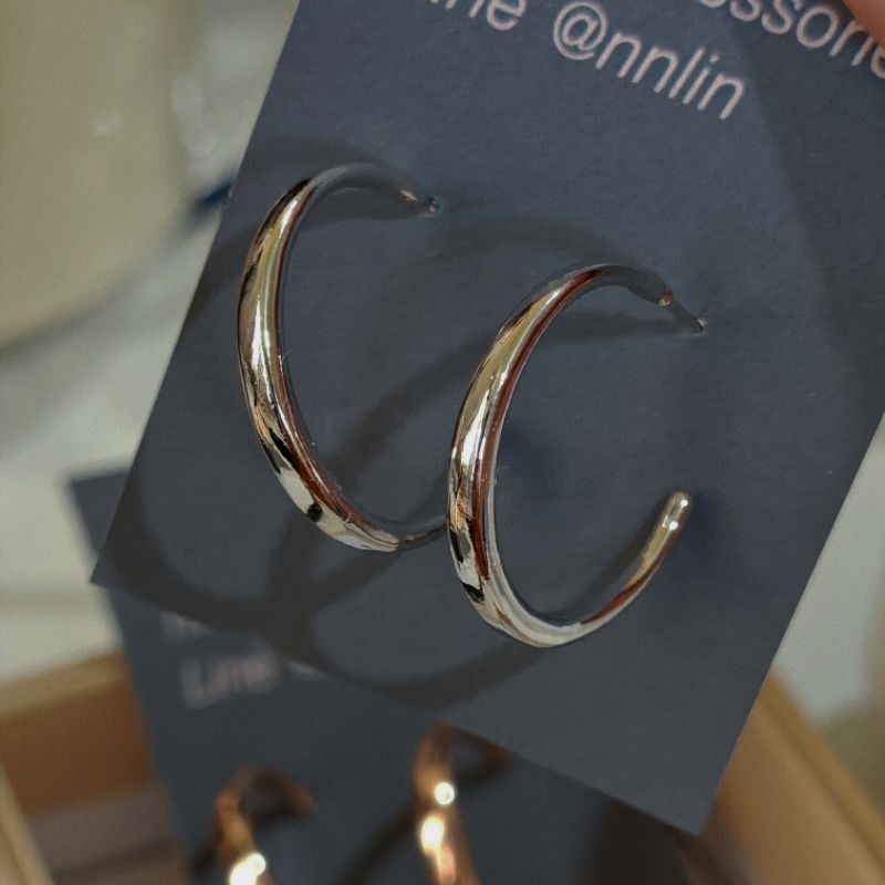nnlin. ต่างหู ตัวC แบบเรียบ ก้านเงินแท้ ( S925 pin)​ สีโรสโกลด์ เงิน ขนาด 2.4cm