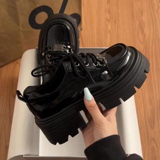 JK Y2K รองเท้าหนังผู้หญิง รองเท้าไม่มีส้น พื้นรองเท้าหนาสไตล…