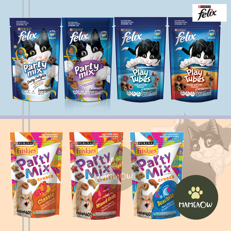 Party Mix / Felix Play Tube Cat Treats Crunch ปาร์ตี้มิกซ์ / เฟลิกซ์ เพลย์ ทูป  50g-60g