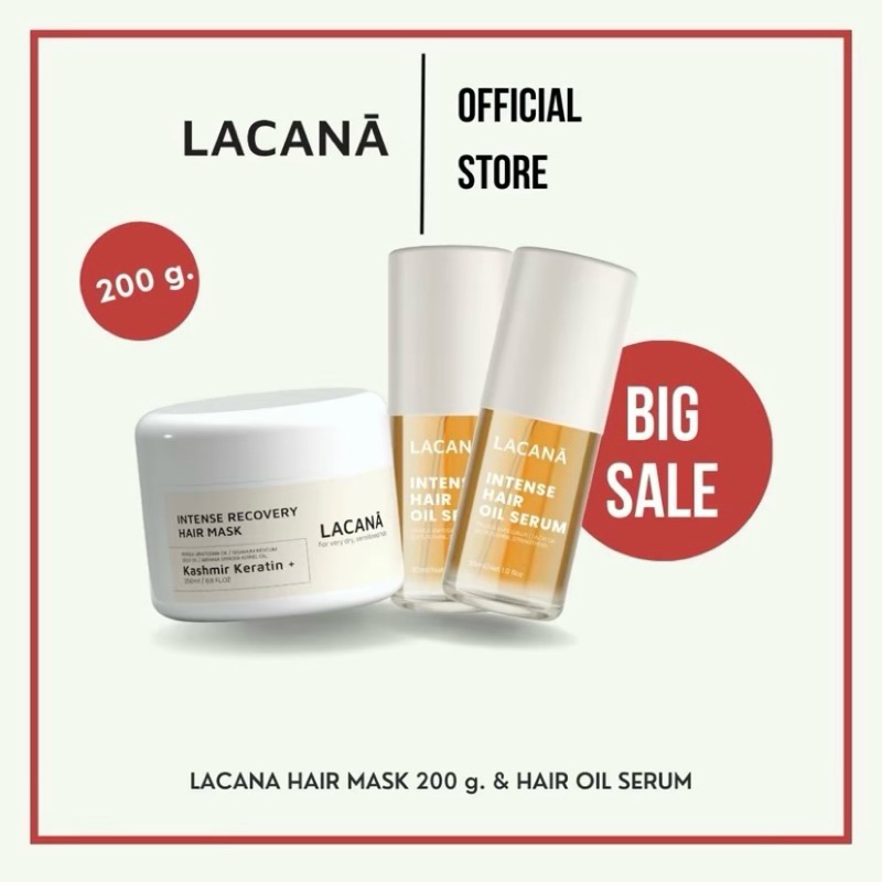 Lacana intense hair oil serum & mask ลาคาร์น่าออยล์เซรั่มบำรุงผม2ขวด+มาส์กผม1กระปุก Lacana.official