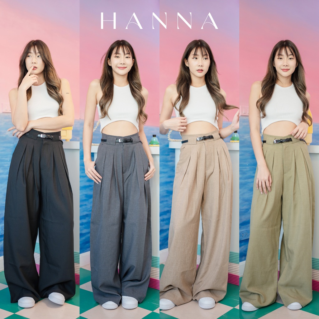 Hanna_SP037 กางเกงขากระบอกใหญ่ หูใหญ่ ทรงสวย ผ้าโซดาใส่สบาย เหมาะกับอากาศบ้านเราสุดๆเลยค่าา