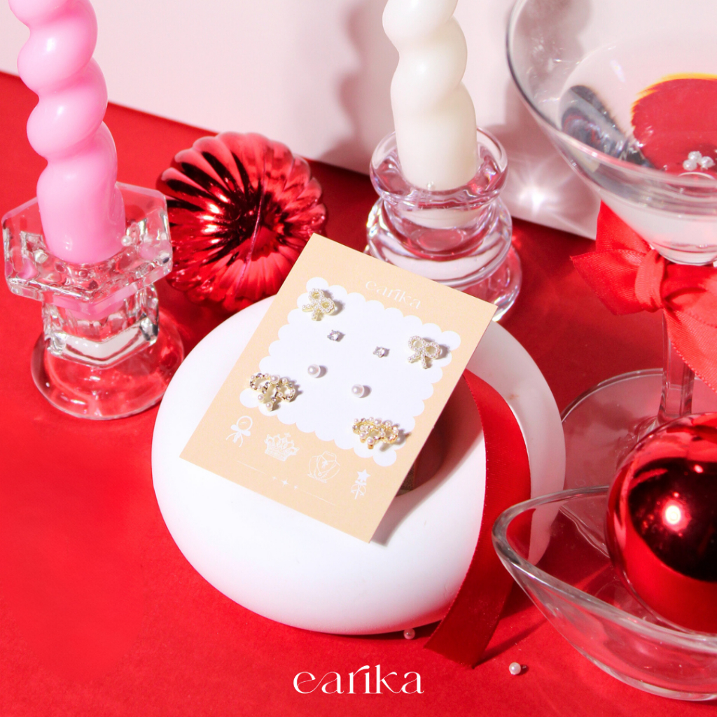 earika.earrings - classic ribbon pearl set เซ็ตต่างหูแป้นทับโบว์และไข่มุก ก้านเงินแท้ เหมาะสำหรับคนแพ้ง่าย