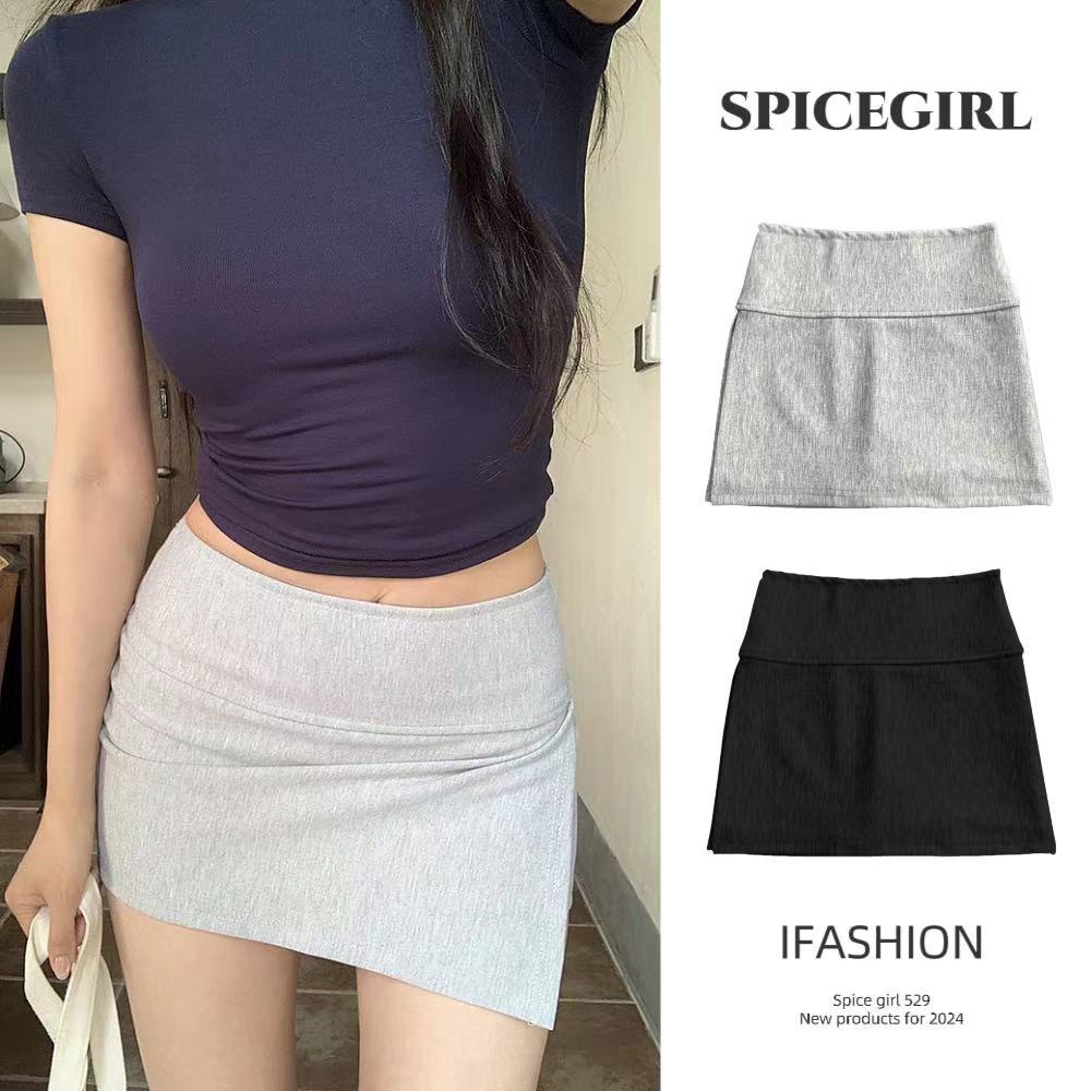 Spice girl กระโปรงสั้นเอวสูงมีซับใน มีความยืดหยุ่นใส่สบาย 2สี ดูผอมลง สไตล์ลำลอง แต่งตัวง่าย สำหรับผู้หญิง